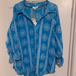 Umgee Blue Floral Women's Blouse